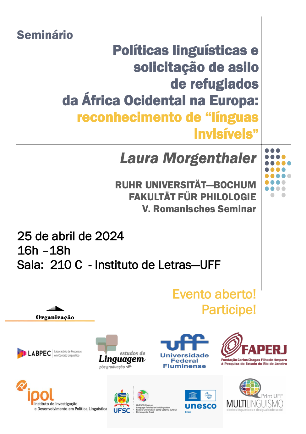 Seminário: Políticas linguísticas e solicitação de asilo de refugiados da África Ocidental na Europa: reconhecimento de “línguas invisíveis